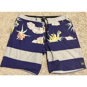 Vans Vanphibian Board Shorts Checkers Distressed Blue Floral Tropical Swim 36